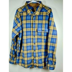 Venado Mens Plaid Flannel Shirt Blue Yellow Long Sleeve Size XL